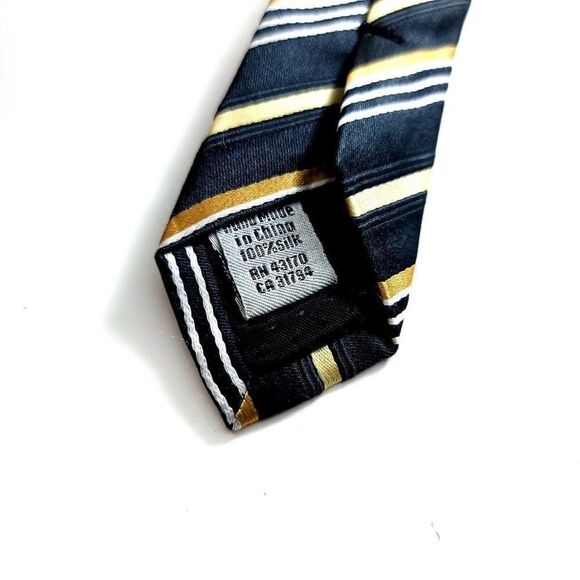 Geoffrey Beene Black Gold Striped Woven Silk Tie - Picture 4 of 6